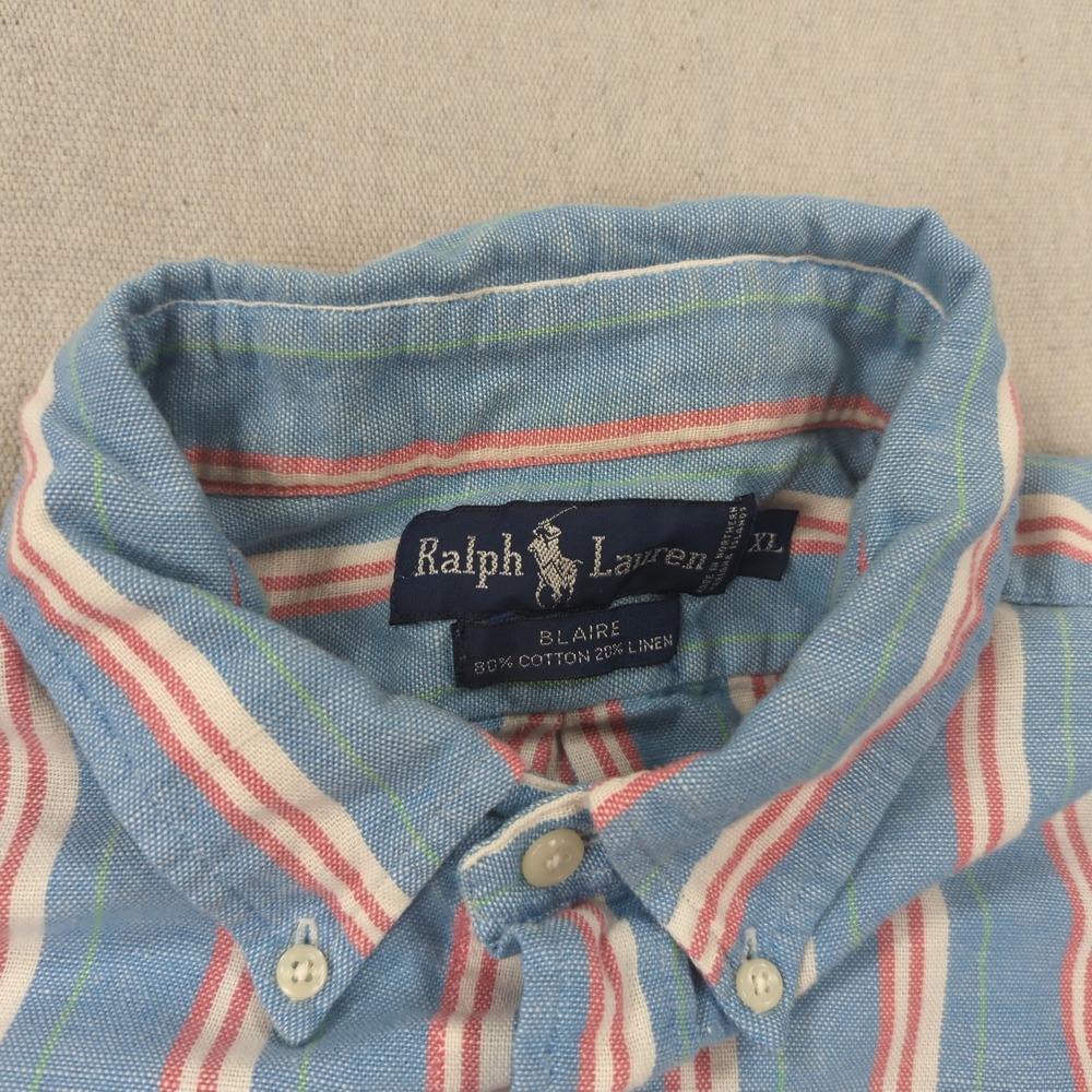 Vtg Polo Ralph Lauren Shirt Mens Extra Large Striped Blaire Cotton Linen Oxford - Picture 4 of 11
